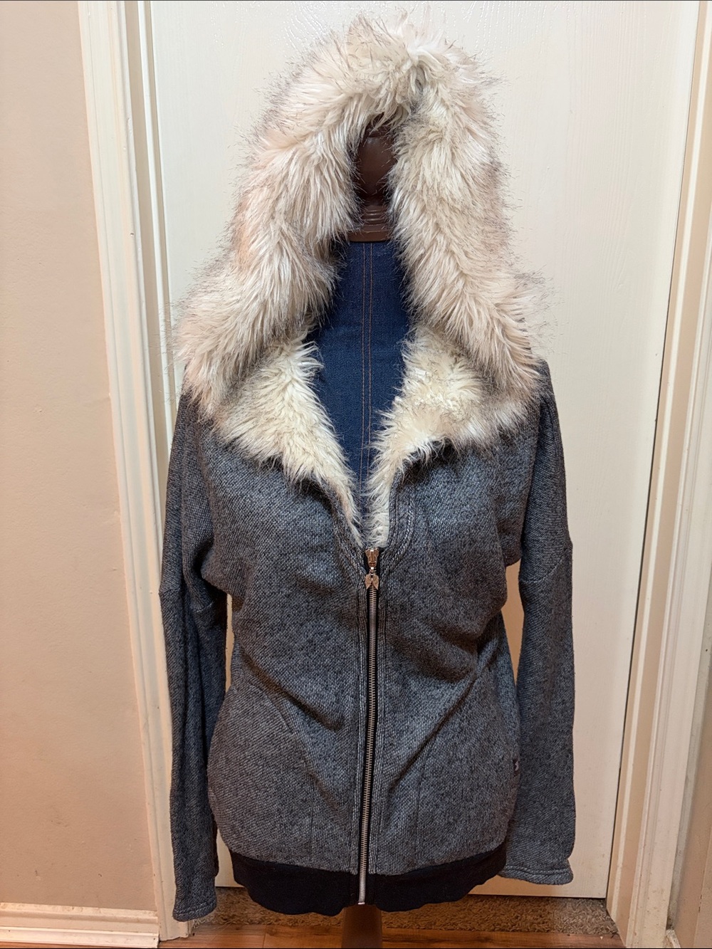 Victoria Secret Faux-Fur Hooded Jacket - Gray
